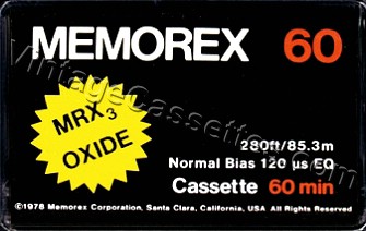 Memorex Memorex MRX3 1978–81 Type I Cassette Tape